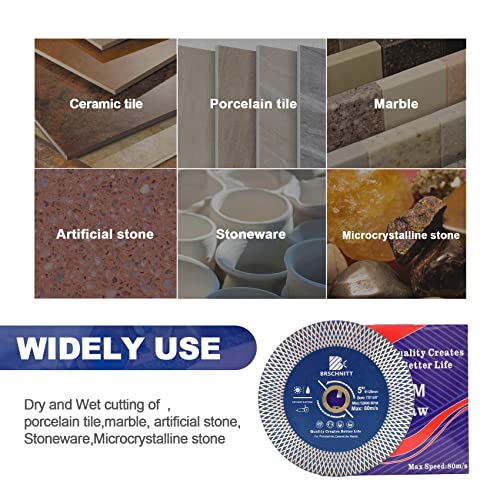 Diamond Porcelain Tile Saw Blade - Brschnitt 2Pcs 5" Super Thin Diamond Cutting Grinding Disc With X Teeth Arbor 7/8“-5/8“ For Ceramic Tiles,Granite,Marble Angle Grinder Circle Saw Blade #TOP3