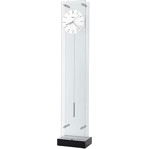 Howard Miller Echo Grandfather Clock, Floor Mount Modern Home Decor Transparent Display Cylindrical Pendulum, White Analog Dial Quartz Movement Perfect Floor Clock for Living Room & Office