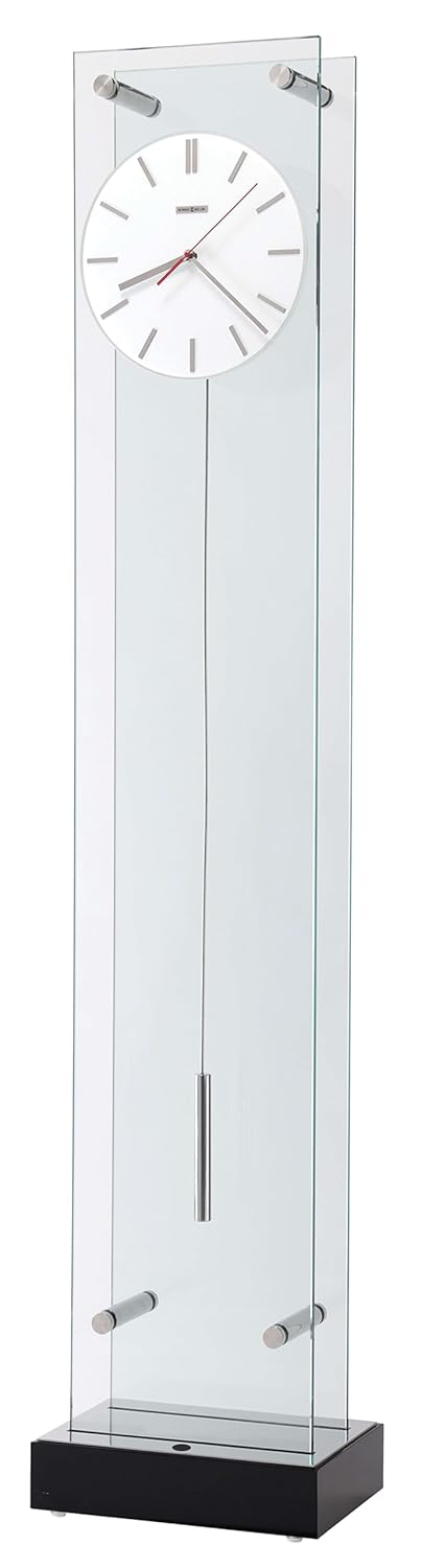 Howard Miller Echo Grandfather Clock Floor Mount Modern Home Decor Transparent Display Cylindrical Pendulum White Analog Dial Quartz