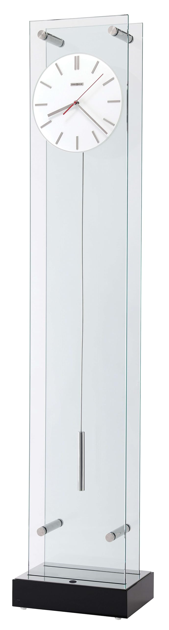 Howard Miller Echo Grandfather Clock Floor Mount Modern Home Decor Transparent Display Cylindrical Pendulum White Analog Dial Quartz