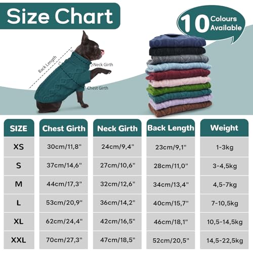 Hjumarayan Hundepullover Kleine Hunde - Schlicht & Elegant Hunde Pullover, Warm Hundepullover mit Geschirrloch, Schöner Hundepulli mit Beinen Hund Pullis für Chihuahua (Pfauengrün XS)