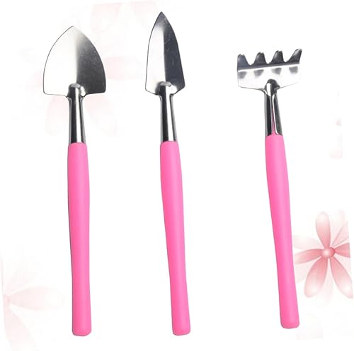 Miniatura 8 de Lurrose Herramienta de jardín práctica, mini rastrillo de pala rosa, mango de plástico antideslizante para maceta, interior y exterior, plantación
