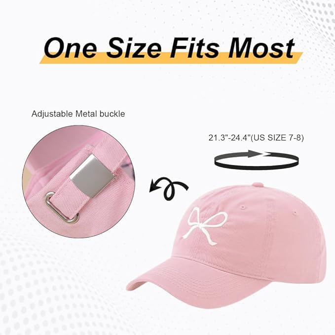 Cute Womens Baseball Caps : Trendy Bow Trucker Hats Unstructured Summer- Washed Cotton Vintage Cap Adjustable - Image 4