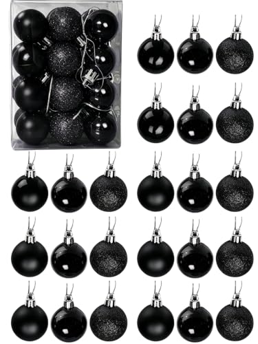 Liiaiyter 24 Mini Shatterproof Christmas Balls, 3cm/1.1'' Xmas Tree Ornaments Hanging Ball for Birthday Halloween Holiday Wedding Party Decorations (Black)