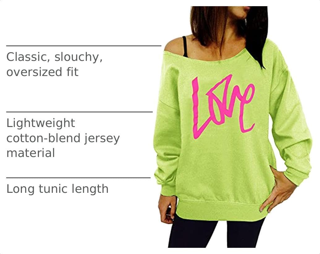 Smile Fish Women's Sexy Off The Shoulder 80s Outfit Sweatshirt Slouchy Printed Long Tunics Top image 3