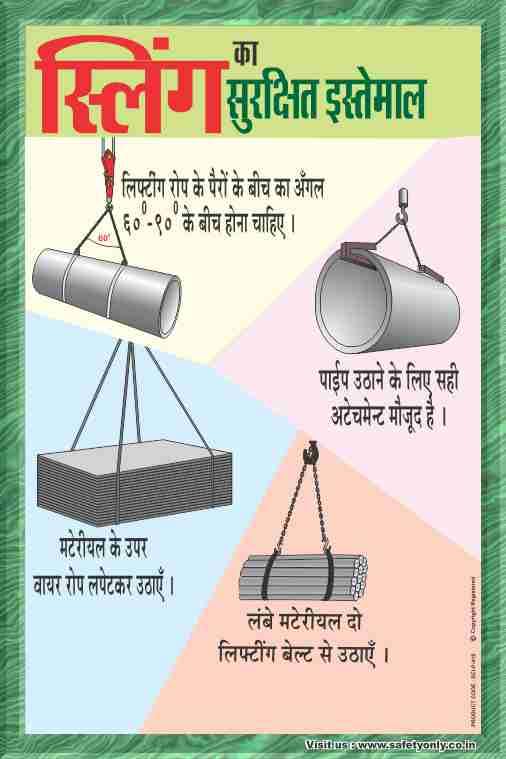 Workplace Education Wall Art | Industrial Safety Hindi Poster: Sling Safely Practices & Pipe Lifting Techniques (Multicolor, 2x3 Feet, Star Flex - Unframed)-image-46