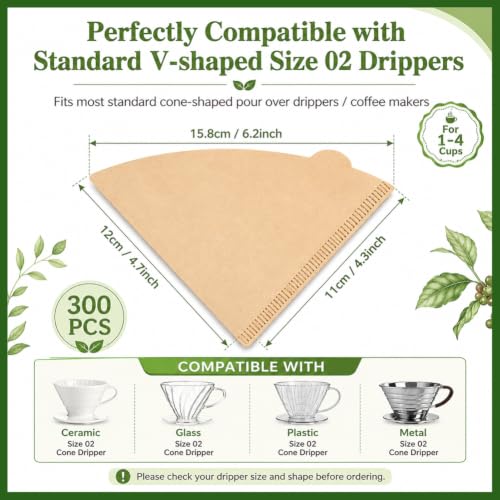 Image of BYKITCHEN Cone Coffee Filters Size 2, 300 Count, Unbleached, 1-4 Cup | Natural Paper Filters, Compatible Pour-over Drippers & Drip Coffee Makers, for Everyday Hand-brewed Coffee at Home & Office