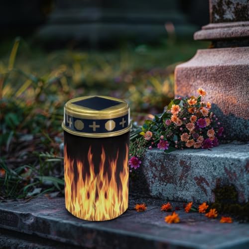 Image of Waterproof Cemetery Solar Lights Flameless Candle | Outdoor Flameless Candle Lamp, Cemetery Solar Lights Water Resistant LED Grave Lights Halloween Decoration 2 Pack