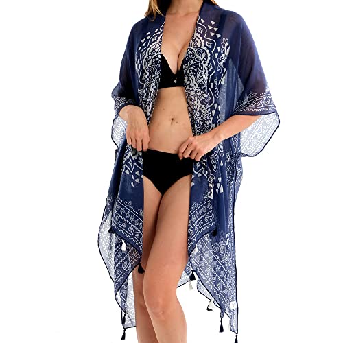 TOEECY Damen Bikini Cover up Chiffon Kimono Strandtunika Blumendruck Strandkleid Strand Cardigan Bedecken Pareo Sommer Strandponcho Boho Badeanzug...