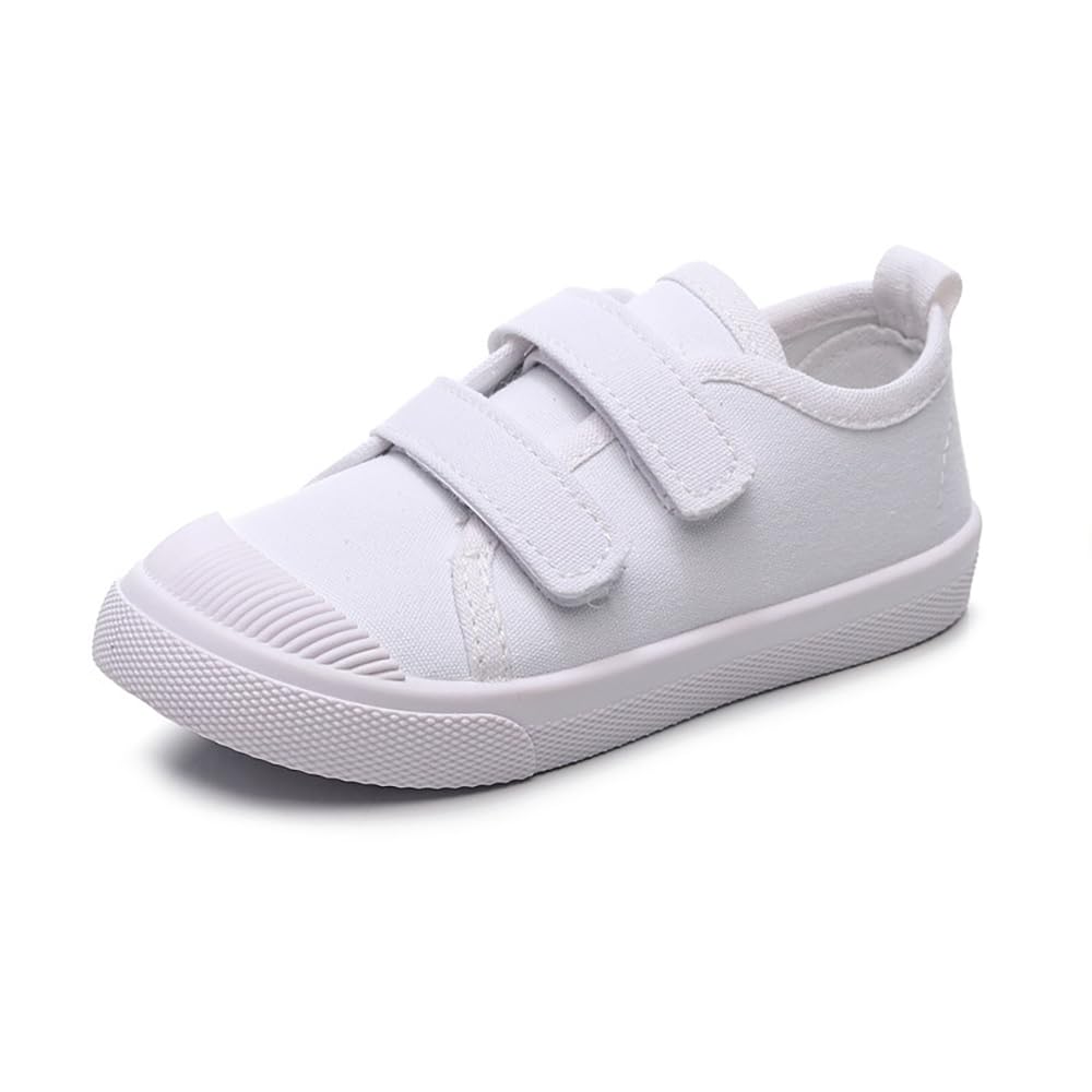 HOVELL Kids White Canvas Shoes Toddler Classic Slip-on Uniform Sneaker for Girls Boys Casual Tennis Running Shoes