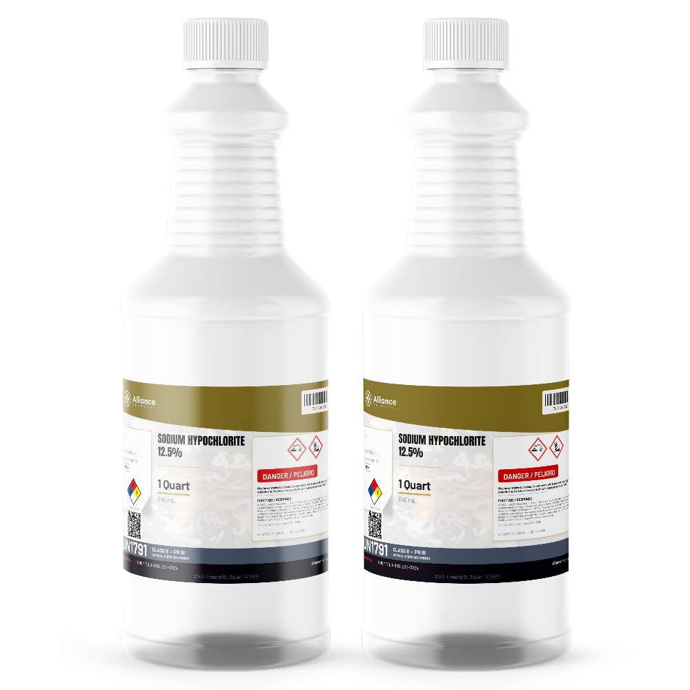 Alliance Chemical Sodium Hypochlorite 12.5% - 2 Quart - Liquid Chlorine Concentrate for Water Treatment, Industrial Oxidation and Bleaching
