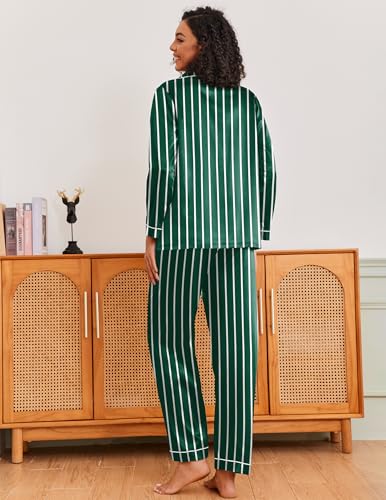Image of Ekouaer Pajamas for Women Silk Satin Button Down Long Sleeve Pajama Sets