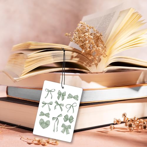 Image of Sage Green Coquette Bow Preppy Lavender Car Air Freshener, Trendy Lucky 8 Ball Cherry Ace Hanging Air Freshener 4 Pcs for Cars Closet Drawer Books, Girly Car Accessories Mirror Decor for Women