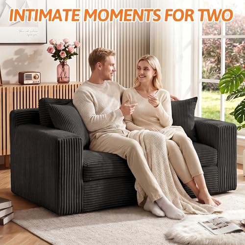 Image of Erament Boneless Loveseat Sofa Couch, 2 in 1 Convertible Sofa Bed with Pillows, Fold Out Bean Bag Chair Boneless Floor Couch for Living Room Bedroom Office Lounge Apartment, No Assembly Needed, Black