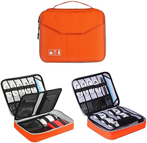 Electronics Organizer, Vivefox Double Layer Travel Bag Accessories Cable Organizer for Cords, USB Cable, SD Cards, Hard Drive, Power Bank, E-Book Kindle, iPad and More (Medium, Orange)