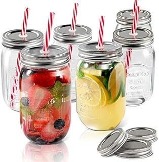 Sponsored Ad - Masthome Mason Jars 16 oz, Set of 6, Regular Mouth Glass Jars with Lids & Straws Send 6 Non-Pores Covers Ki...