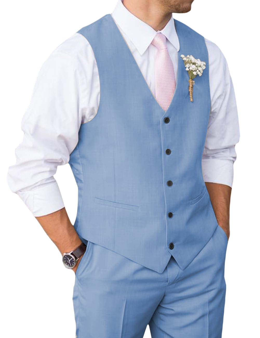 Mens Suit 2 Piece Slim Fit Suit for Men Vest Pants Suit Set for Wedding Groom Formal Business