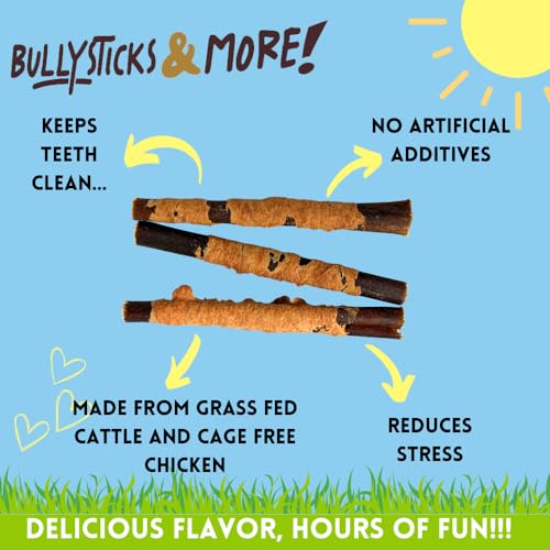 Image of BULLYSTICKS & MORE 6 Inch Chicken Wrapped Collagen Stick - 14 Count - Bones for Dogs - No Hide Sticks Beef Cheek Rolls
