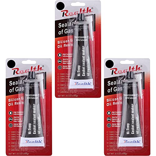 Realth Silicone Gasket Maker | 3 Pack 3.53 Oz(100g) | Ultra Black RTV | High Temperature | Oil Resistance | High Strength Flange Sealing for Automotive Machine Equipment Repairing(SG119N3)