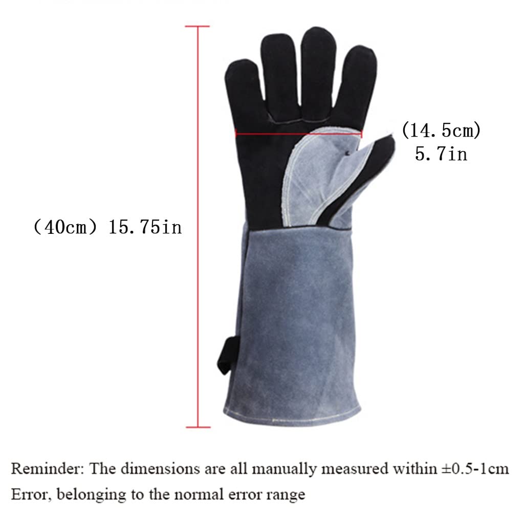 Schweißerhandschuh aus Rindsleder Hitzebeständig Dauerhaft Widerstandsfähiges Leder Handschuhe Schmieden Langarm für BBQ-Küchenofen,Camping, Grillofen Kochen (Color : Black)