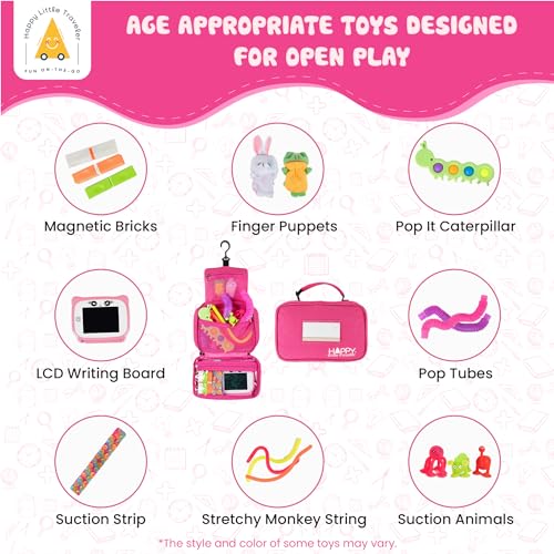 Image of Travel Essentials for Kids - All-in-One Hanging Bag with Toddler Toys, Road Trip Activities for Kids, Sensory Toys & Travel Games for Airplane Trips, Car Rides - Boys & Girls 3+ Years, Toddler Pink
