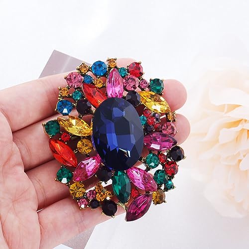 Image of LAXPICOL Vintage Austrian Crystal Elegant Flower Brooch for Women Broach Pin Wedding Jewelry Antique-Gold Tone