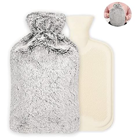 2L Hot Water Bottle with Cover Large Hot Water Bottle for Children and Adults (Light Grey) Cover