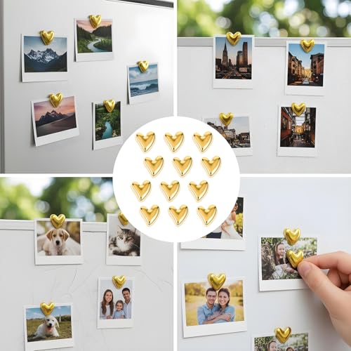 Set de 12 imanes decorativos dorados en forma de corazón miniatura 5