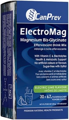 CanPrev ElectroMag Effervescent Drink Box, 30 Sachets 30-Day Supply - Lemon-Lime Flavor, Pure Magnesium Bisglycinate with Electrolytes & Vitamin C, Sugar-Free Xylitol Powder for Hydration and Energy