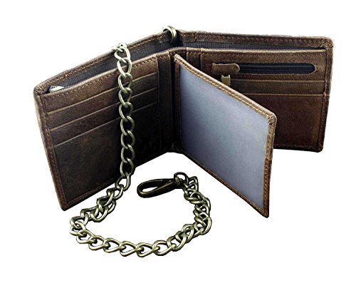 New Vintage Brown Leather Wallet With Chain Mens Bifold/Many Card Holder2