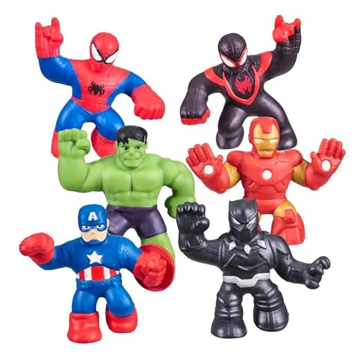 Heroes of Goo Jit Zu Marvel Mega Mini 6 Pack - Squishy, Stretchy, Gooey Mini Heroes - Ironman, Spider-Man, Captain America, Miles Morales, Hulk and Black Panther