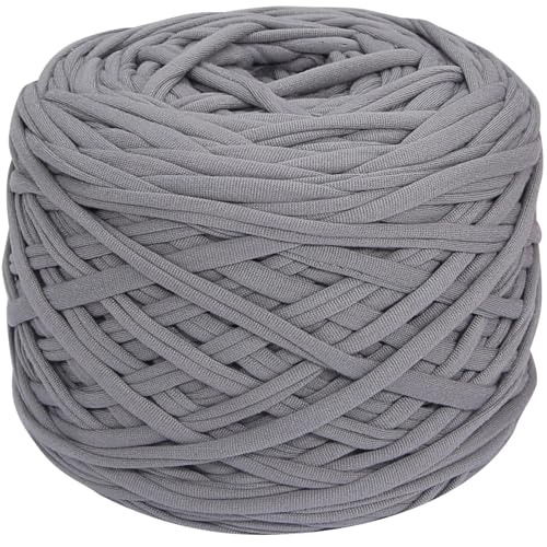 400g T-Shirt Elastic Fabric Crochet Cloth Yarn for DIY Knitting 120m Spaghetti Thick Knitting Yarn for Hand DIY Bag Basket Cushion Crocheting Projects,Home Decor(Grey)