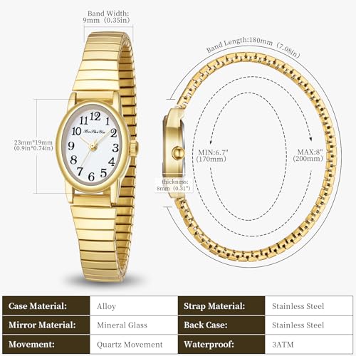 BOSHIYA Damen Uhren Edelstahl Analog Quarz Uhr mit Digital Zifferblatt und Elastisch Armband Wasserdicht Armbanduhr für Damen – Bild 5
