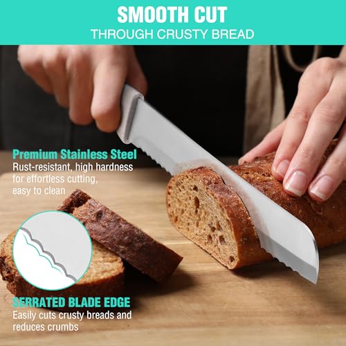 HAUSHOF Bread Knife for Homemade Bread 20 cm, Serrated Kitchen Knife, Ergonomic Handle Bread Cutting Knife for Slicing Bread, Bagels, Cake - Image 3