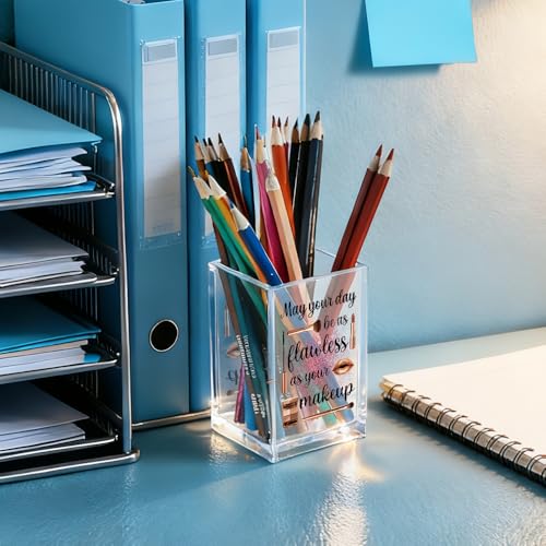 Image of May Your Day Be As Flawless As Your Makeup Acrylic Cosmetic Holder, Funny Makeup Brush Holder Gifts for Cosmetologist Women Girls, Bathroom Vanity Storage for Make up Brushes
