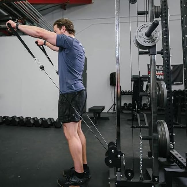 Titan Fitness Tall Wall Mounted Pulley Tower, 84.5 Plate Loaded Cable Machine, Rated 350 LB, Universal Standard & Olympic Plate Compatibility, 18 Height Settings, Space-Saving Functional Trainer