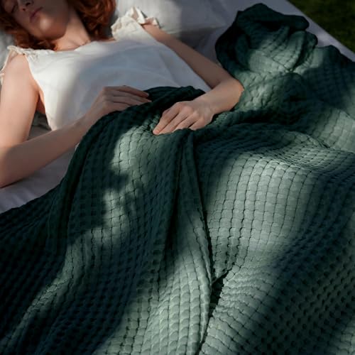 Image of Bedsure Cooling Cotton Waffle King Size Blanket - Lightweight Breathable Blanket of Rayon Derived from Bamboo for Hot Sleepers, Luxury Throws for Bed, Couch and Sofa, Dark Green, 104x90 Inches