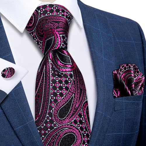 Image of DiBanGu Mens Paisley Tie Set Silk Woven Jacquard Necktie and Pocket Square Cufflinks Gift Set for Wedding Bussiness