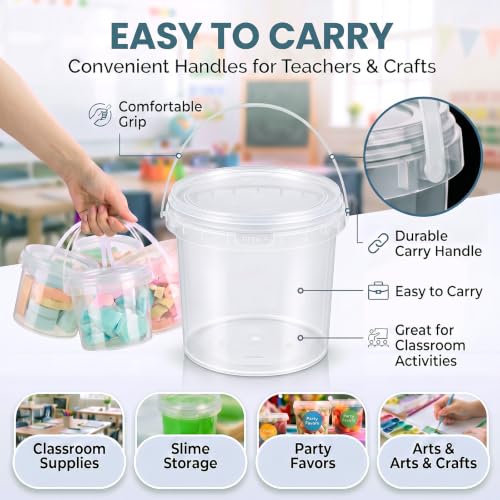 Image of Maxcheck 30 Pcs Plastic Bucket with Lids and Handles Bulk, 68oz, Clear