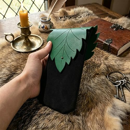 Image of Leather Belt Pouch Medieval Vintage Renaissance Viking LARP Cosplay Costumes Drawstring Coin Purse Phone Holder Waist Bag (Leaf Black02)