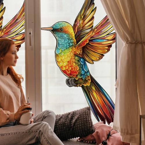 Film vitre anti regard oiseau doré jaune 60x116 cm brise vue opaque thermique PVC 4 Pcs - 8