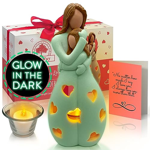 Daughter Gifts from Mom Glow in The Dark Candle Holder Statue WFlickering LED Candle Unique Mothers Day Christmas Birthday Gifts Ideas Mama Regalos Greeting Card Included Hand Painted