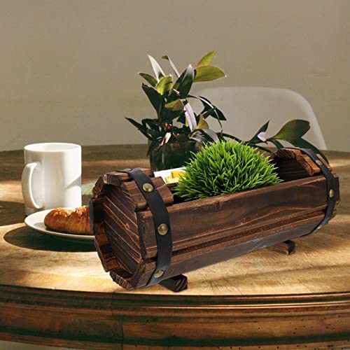 Yardwe Rustic Wooden Bucket Barrel Planter Rustic Whiskey Bucket Flower Planter Succulent Plant Pot Boxes Container For Patio Garden Backyard #TOP5