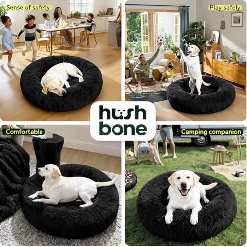 Image of ZEXSAZONE Round Doughnut Pet Bed for Cats and Puppies Dogs mat, Cozy and Plush, Raised Bedside Support, Both Sides Use like 2 in One, Washable, Sizes for Small, Medium, and Large Pets. (Black, Medium)