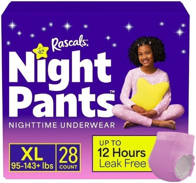 Rascals + Friends Night Pants, Absorbent Girls Nighttime Bedwetting Underwear, Gabby's~Dollhouse ~ (38-70 Lbs) ~ (XL, 28 Count)