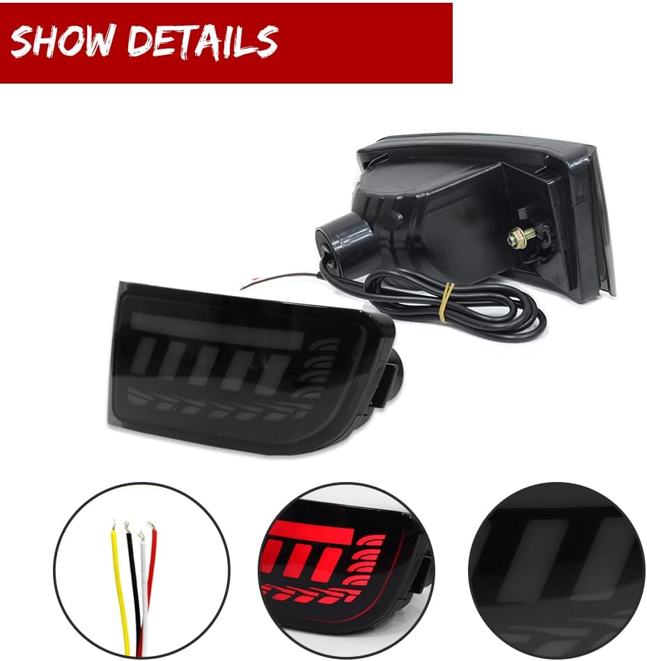 for 2003-2005 Toyota 4Runner, 2002-2009 Toyota Land Cruiser Prado 120 Rear Bumper Reflector Sequential Turn Signal Brake Tail Lights Smoked Lens 3 IN 1 LED Fog lamp