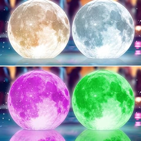 TIALLY Floating Pool Lights - Full Moon and Crescent Moon Inflatable Pool Lights That Float, Color Glow Solar Lights for Pool Party and Weddings Decorations Cover