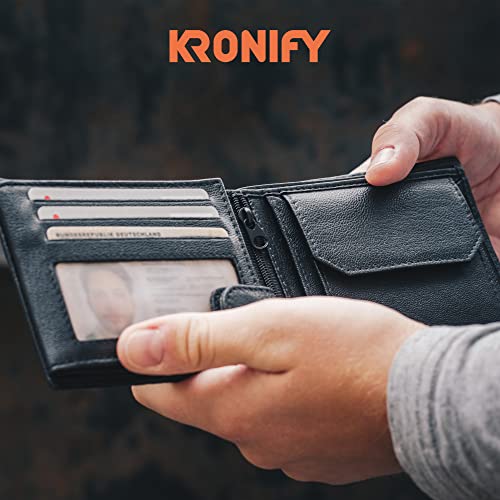 KRONIFY Leder Geldbörse Herren I Echtleder Portmonee I RFID Schutz I Querformat I Geldbörse mit Münzfach I 13 Kartenfächer I Geldbeutel Herren I Geschenk Box I Nappa Schwarz 5