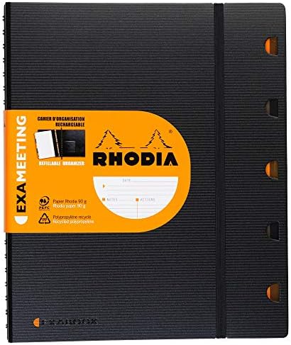 RHODIA 132572C - Exabook Black A5+ Refillable Organizer Notebook|Small Squares|160 Detachable Perf. 6 Holes - Clairefontaine Paper 90g - Polypro Cover (Plastic) - Rhodiactive