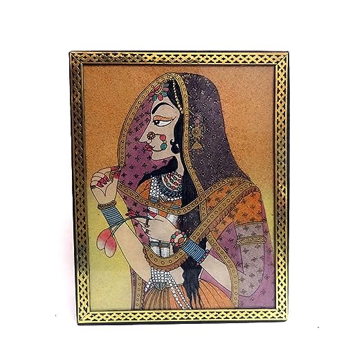 Image of Gemstone Bani Thani Print Wooden Jewelry Box for Women, Brass Border Gemstone Painting Wooden Jewelry Box (8.25 inch Length), Valentine Day Gift.